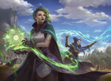 Обои на рабочий стол Чародейки Ley Weaver and Lore Weaver / Лей Вивер и Лор Вивер из игры Magic The Gathering, by Livia Prima