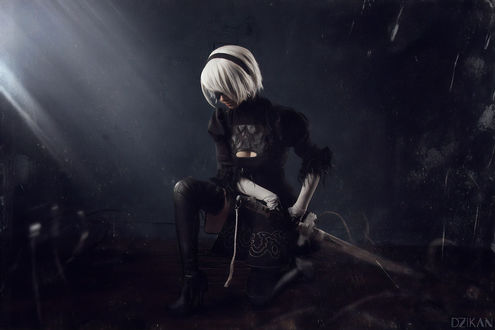 Обои на рабочий стол Косплей-модель в образе 2B, из игры NieR: Automata, by Dzikan