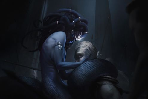 Обои на рабочий стол Medusa / Медуза Горгона со своей жертвой, by Amir Briki
