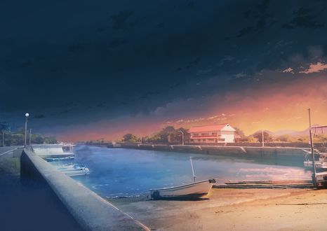 Обои на рабочий стол Причал во время заката, by K. Hati