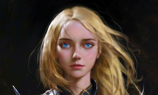 Обои на рабочий стол Голубоглазая девушка-рыцарь Evangeline / Евангелина, by Yuhong Ding