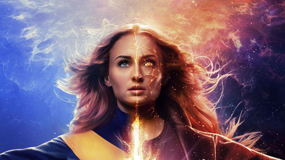 Обои на рабочий стол Актриса Sophie Turner / Софи Тернер в образе Jean Grey-Dark Phoenix / Джины Грей-Темный Феникс из фильма X-Men: Dark Phoenix / Люди Икс: Темный Феникс