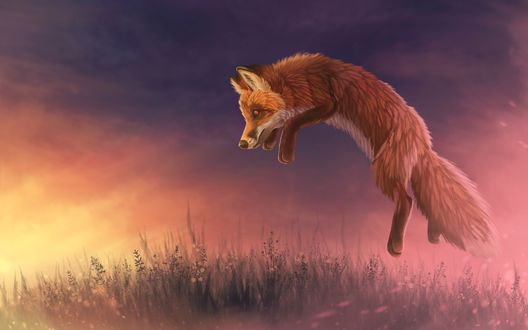 Обои на рабочий стол Лиса в прыжке, by CreeperMan0508