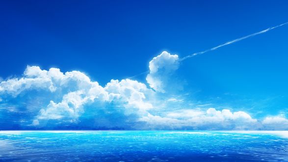 Обои на рабочий стол Густые белые облака на горизонте над морем, by Y_Y