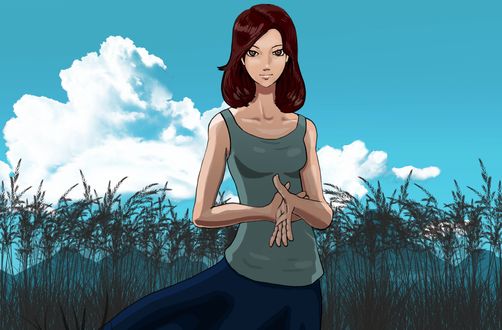 Обои на рабочий стол Девушка стоит на фоне облачного неба, by tamaki toriyabe