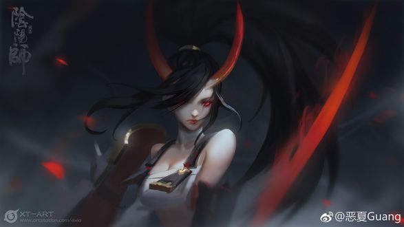 Обои на рабочий стол Девушка-демон с красными глазами, by exia xiaotong