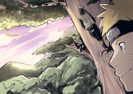 Обои на рабочий стол Капитан Ямато, Наруто и Какаши Хатаке / Kakashi Hatake в засаде из аниме Наруто / Naruto