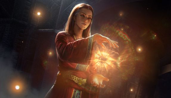 Обои на рабочий стол Ebonheart Oracle, The Elder Scrolls: Legends - Houses of Morrowind, девушка с магией между руками, by oyasumi75