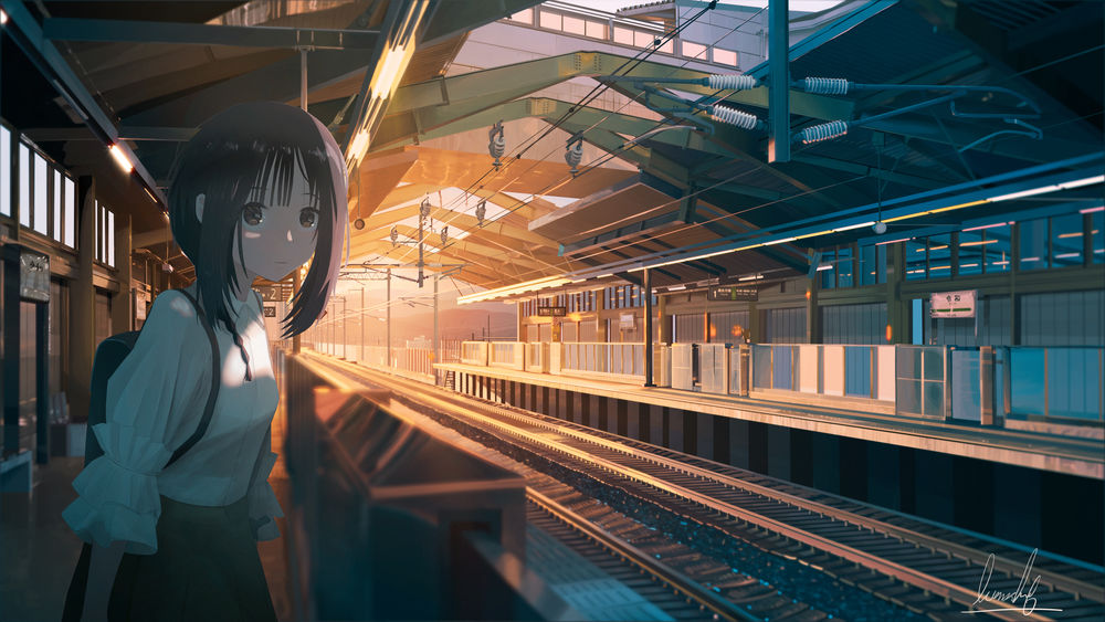 Обои для рабочего стола Девушка ждет поезд