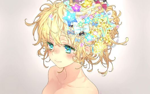 Обои на рабочий стол Голубоглазая девочка с украшениями на голове, by Sakana Toujou