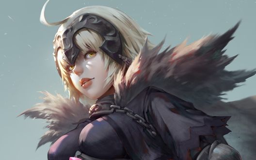 Обои на рабочий стол Жанна дАрк / Joan of Arc / Jeanne dArc / Знаменосец / Рулер / Ruler сидит на берегу моря из аниме и манги Судьба: Апокриф / Fate / Apocrypha, а также онлайн RPG игры Fate / Grand Order, by Antilous chao