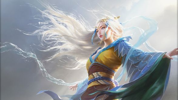 Обои на рабочий стол Беловолосая девушка-маг из игры Magic: The Gathering