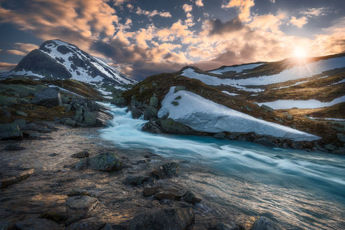 Обои на рабочий стол Бирюзовая река, Jotunheimen, Norway / Йотунхеймен, Норвегия, by Ole Henrik Skjelstad