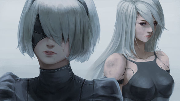 Обои на рабочий стол YoRHa №2 тип B и YoRHa №2 тип A из игры NieR: Automata, by Allen Hsieh