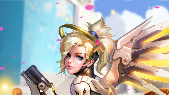 Обои на рабочий стол Mercy / Ангел / Ангела Циглер из игры Overwatch / Дозор, by Liang-Xing