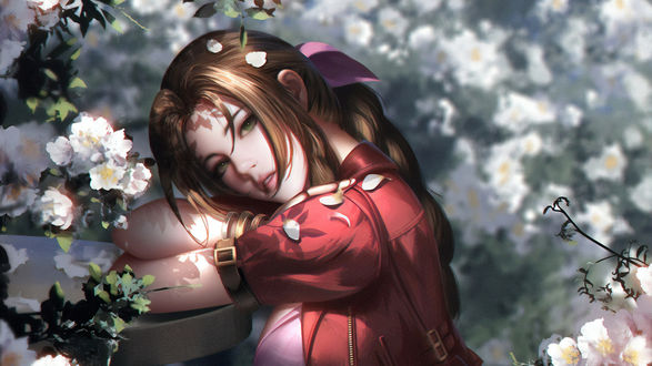 Обои на рабочий стол Aerith Gainsborough / Айрис Гейнсборо из игры Final Fantasy VII: Advent Children / Последняя фантазия VII: Дети пришествия, by Liang-Xing