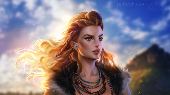 Обои на рабочий стол Лучница Aloy / Элой / Эшли Берч из игры Horizon Zero Dawn, by AyyaSAP