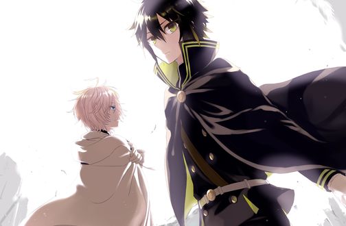 Обои на рабочий стол Michaela Hyakuya / Микаэла Хакуя и Yuuichirou Hyakuya / Юичиро Хакуя из аниме Owari no Seraph / Последний Серафим, by Yamato Yamamoto