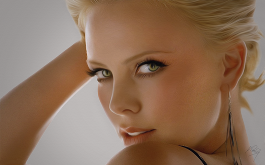 Обои на рабочий стол Актриса Charlize Theron / Шарлиз Терон на сером фоне, by KILLERB526
