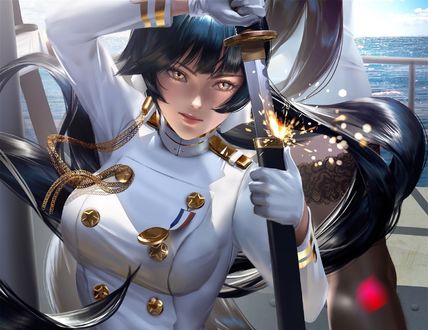 Обои на рабочий стол Atago / Атаго из игры Azur Lane, by Zumi Draws
