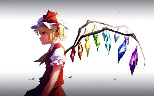 Обои на рабочий стол Flandre Scarlet / Фландре Скарлет в профиль из серии компьютерных игр Touhou Project / Проект «Восток»
