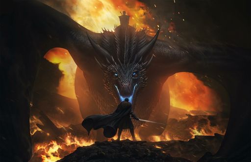 Обои на рабочий стол Дракон Viserion и Jon Snow / Джон Сноу из сериала Игра престолов / Game of Thrones