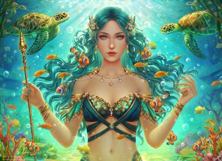 Обои на рабочий стол Велламо - богиня моря стоит под водой, by Midorisa
