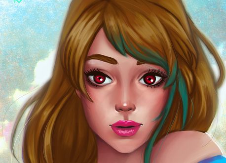 Обои на рабочий стол Девушка с розовыми глазами, by alexiafelix