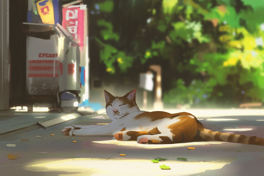 Обои для рабочего стола Кошка лежит на асфальте, by snatti