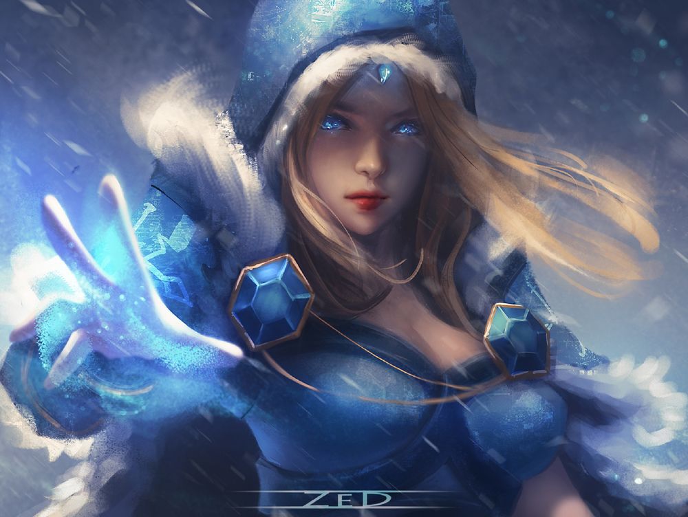 Обои для рабочего стола Crystal Maiden / Кристал Мейден из игры Dota2, by Trung Bui