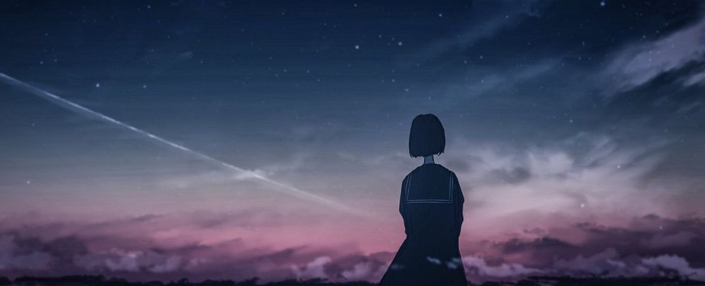 Обои для рабочего стола Девушка стоит к нам спиной на фоне неба