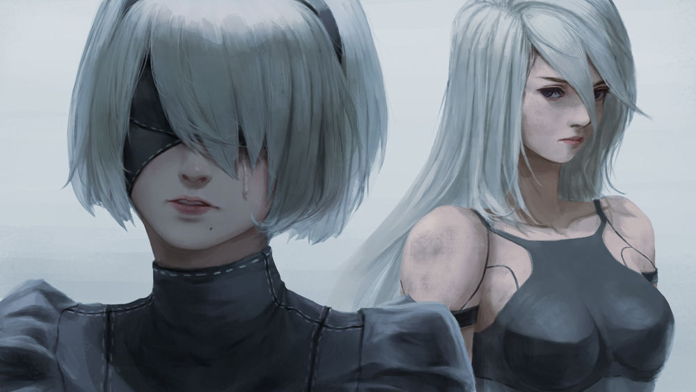 Обои для рабочего стола YoRHa №2 тип B и YoRHa №2 тип A из игры NieR: Automata, by Allen Hsieh