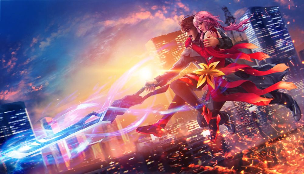 Обои для рабочего стола Inori Yuzuriha / Инори Юдзуриха и Shuu Ouma / Сю Ома из аниме Guilty Crown / Корона грешника, by AgusSW