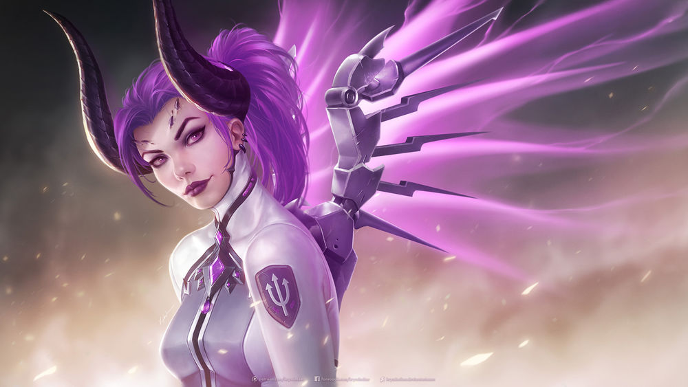 Обои для рабочего стола Mercy / Ангел / Angela Ziegler / Ангела Циглер из игры Overwatch / Дозор, by krysdecker