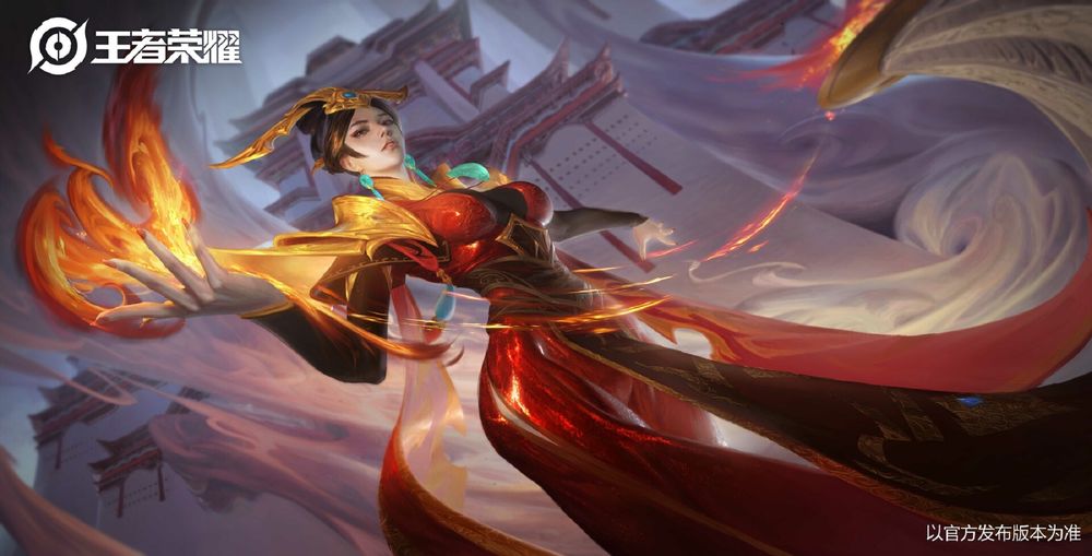Обои для рабочего стола Девушка-маг управляет огнем из игры Honor of Kings / Честь Королей, by sang delan