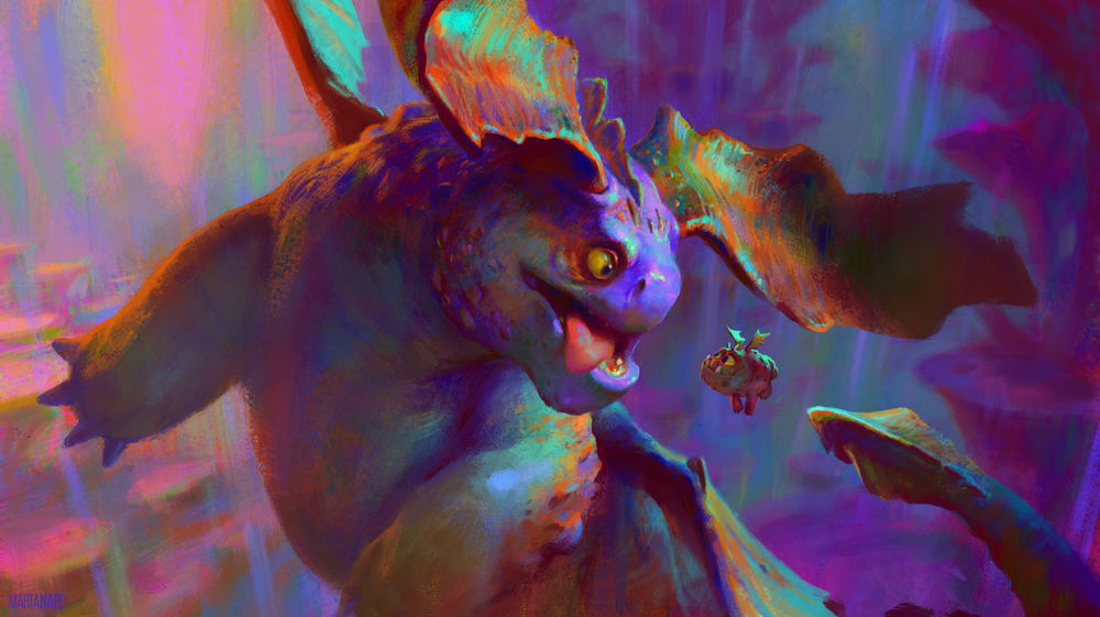 Обои для рабочего стола Crimson Goregutter / Багровый потрошитель и Fishmeat из игры Как приручить дракона / The Hidden World, by MartaNael
