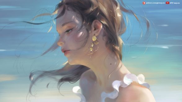 Обои на рабочий стол Портрет девушки на фоне моря, by Taejune Kim