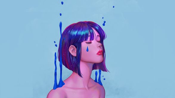 Обои на рабочий стол Девушка с голубыми волосами, by Karmen Loh