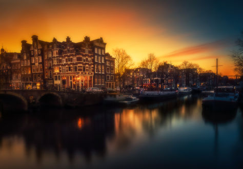 Обои на рабочий стол Ночной Amsterdam / Амстердам, by Remo Scarfо
