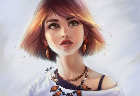 Обои на рабочий стол Рыжеволосая девушка с сережками, by okiochan