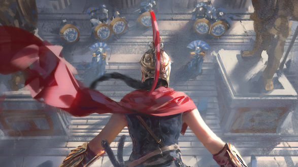 Обои на рабочий стол Кассандра — наемник из Спарты из игры Assassin’s Creed Odyssey / Кредо Убийцы Одиссея, by Wlop