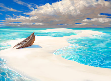 Обои на рабочий стол Лодка на мели посреди моря, by Noah Bradley