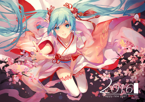 Обои на рабочий стол Vocaloid Hatsune Miku / Вокалоид Хатсуне Мику (Happy new year 2016 / С Новым годом 2016), by ATDAN