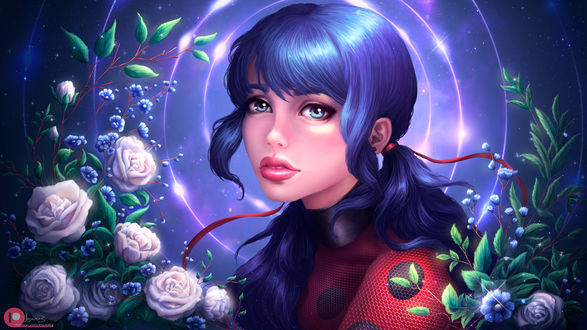 Обои на рабочий стол Marinette Dupain Cheng / Маринетт Дюпэн-Чэн и Tikki / Тикки из мультсериала Miraculous: Tales of Ladybug & Cat Noir / Леди Баг и Супер-Кот, by Ksulolka