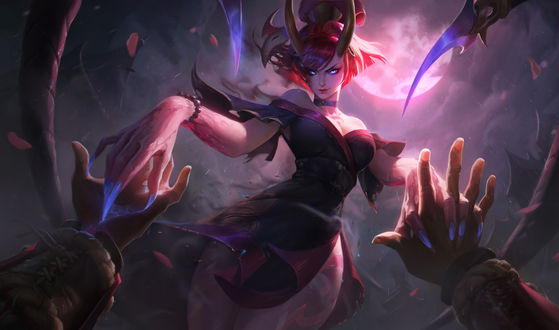 Обои на рабочий стол Blood Moon Sivir / Кровавая луна Сивир арт к игре League of Legends / Лига Легенд, by Эсбен Лэш Расмуссен
