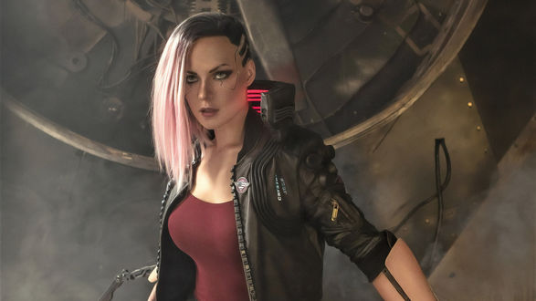 Обои на рабочий стол Девушка-солдат из игры Cyberpunk 2077