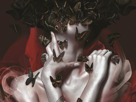 Обои на рабочий стол Девушка с бабочками на теле и лице, by Mahyar Kalantari