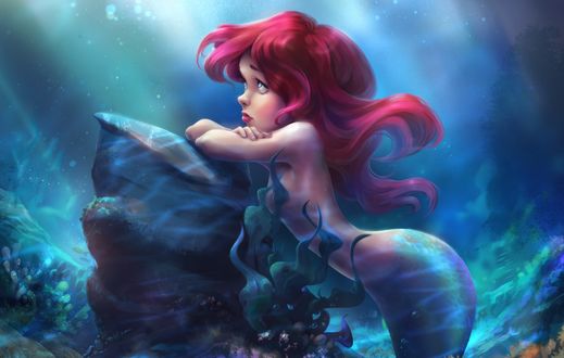 Обои на рабочий стол Маленькая Ariel / Ариэль из мультфильма Little Mermaid / Русалочка, by Anna Anikeyka