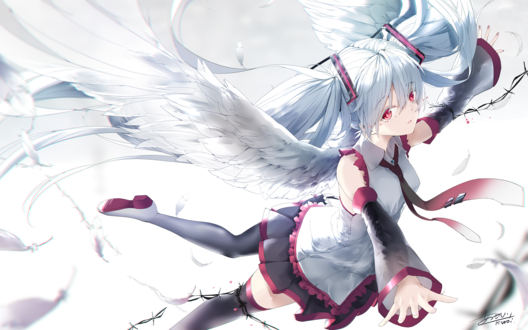 Обои на рабочий стол Vocaloid Hatsune Miku / Вокалоид Хатсунэ Мику с ангельскими крыльями