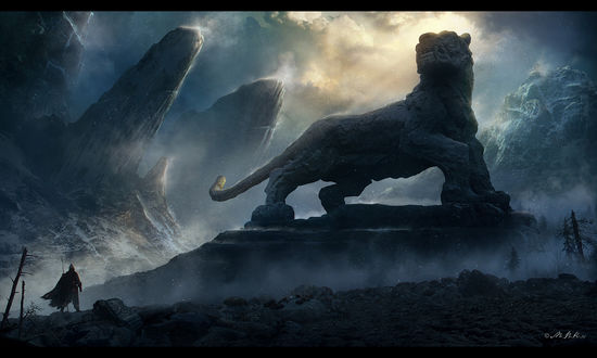 Обои на рабочий стол Воин смотрит на Тигровый пик / Tigers peak, by Vladimir Manyukhin